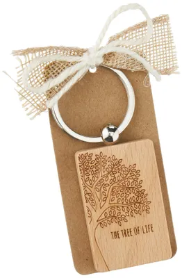 Houten Schlüsselanhänger Lebensbaum 9 x 4,5 cm mehrfarbig