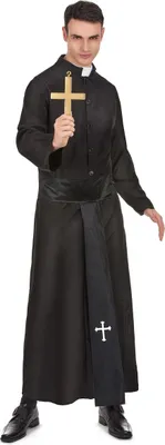 Produktbild von Priesterkostüm mit weißem Kragen für Herren M