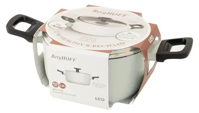 Produktbild von BergHOFF Leo Kasserolle, rund, 20 cm Durchmesser, Keramik-Antihaftbeschichtung, 2,8 l, Induktion, Glasdeckel, Kunststoffgriff, recyclebares Aluminium