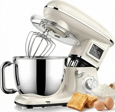 Obrázek produktu pro (Bílá)) Elektrický mixér na těsto s digitálním displejem, automatický mixér na těsto na chleba, pizzu a těstoviny, kuchyňský mixér na těsto pro domácnost