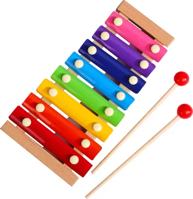 Image de Xylophone pour enfants 8 tons Barres colorées en bois Glockenspiel professionnel avec 2 maillets Bois de pin