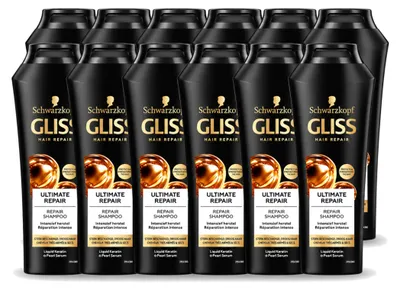 Productafbeelding van 12 x Gliss Kur Ultimate Repair Shampoo voor beschadigd haar, 250 ml - Voordeelverpakking - 12 stuks