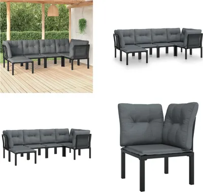 Image de vidaXL 6 pcs. Garden Lounge Set Noir et Gris Poly Rattan - Garden Lounge Set - Garden Lounge Sets - Lounge Set - Garden Lounge Set