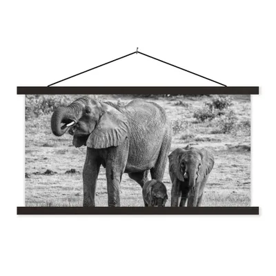 Produktbild von MuchoWow® Textilposter Elefant - Wasser - Tiere - Schwarz - Weiß 60x30 cm mit schwarzem Rahmen - Textilien