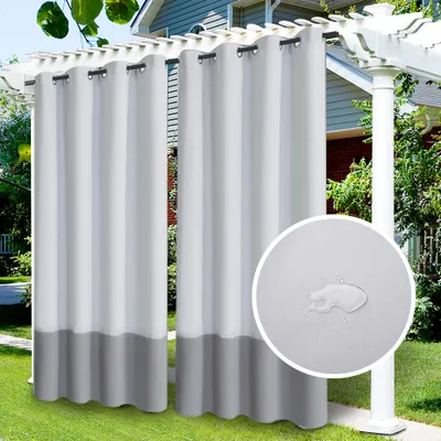 Produktbild von 2 Stück Indoor Outdoor Vorhang Wasserdicht,Blickdicht Vorhang Winddicht UV Schutz Sonnenschutz Gardinen für Balkon Garten Hof(52*84in, Weiß/Grau)