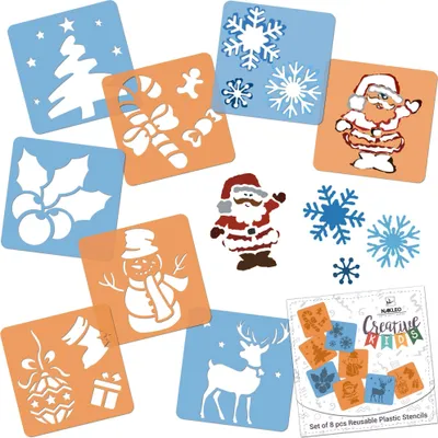Produktbild von Schablonen Malen für Kinder, 8 Stück Set 15x15 cm Weihnachten, Kinder Kreatives Zeichenschablonen, Kunststoff Wiederverwendbar Malschablone
