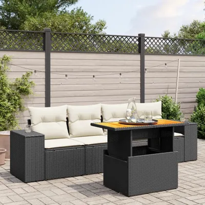Produktbild von Design 5-tlg. Garten-Sofagarnitur mit Kissen Schwarz Poly Rattan, Gartenmöbel-Sets 2024 Neu