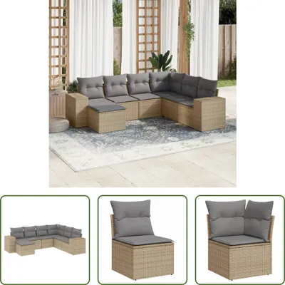 Produktbild von The Living Store 7-tlg. Garten-Sofagarnitur mit Kissen Beige Poly Rattan