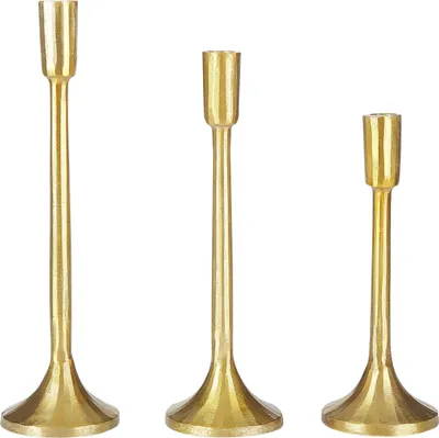 Produktbild von BELIANI Kerzenständer 3er Set Gold Aluminium Glamour Design Handgefertigt Tischdeko Accessoire Dekoartikel Deko Haushalt & Wohnen