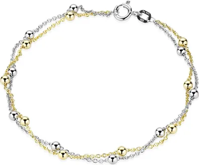 Produktbild von MATERIA Silber Armband Damen 925 mit Kugeln - Schmuck Armkette Gold vergoldet 19cm bicolor SA-109-Gold