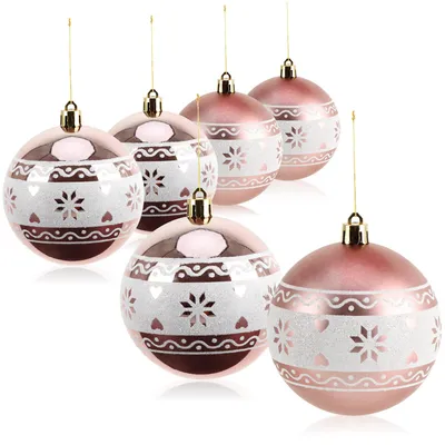 6 Kunststoff-Weihnachtskugeln, 8 cm Ø, rosé-gold