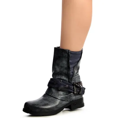 Produktbild von topschuhe24 1500 Damen Stiefeletten Worker Biker Boots Waden Stiefel, Farbe:Blau, Größe:36 EU
