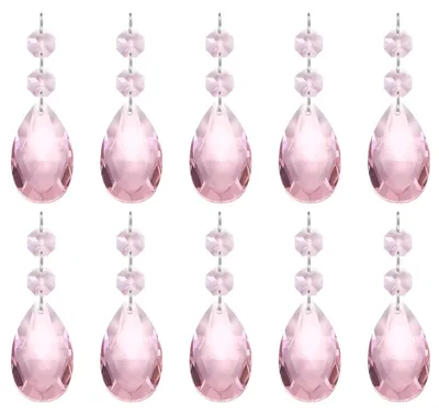 Productafbeelding van Elzusha - 10 Stuks Druppelvormige Kristallen Kroonluchter Hangers - 85mm Roze