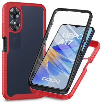 Image de Etui pour Oppo A17, bumper avec protecteur d'écran 360° intégré, étui de protection complet rouge