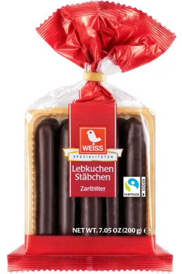 Produktbild von Weiss Lebkuchen Stäbchen Zartbitter 200g