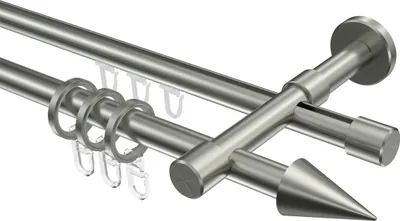 Produktbild von Interdeco Rundrohr-Innenlaufstange / Gardinenstange (Kombination) Edelstahl-Optik, Typ Sinux Scarano (Kegel), 16 mm Ø 2-läufig, 240 cm