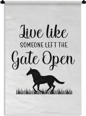 Produktbild von MuchoWow® Wandteppich Wandbehang Pferd - Zitate - Einfach - Schwarz - Weiß 90x135 cm Tapisserie Dekoration Wandtuch - Baumwolle - Wandskulptur