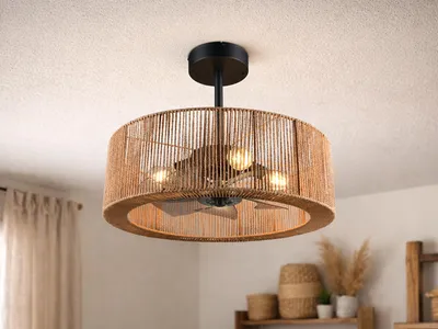 Immagine prodotto di Grande lampada da soffitto a LED con ventilatore e telecomando in stile boho, Ø 61 cm
