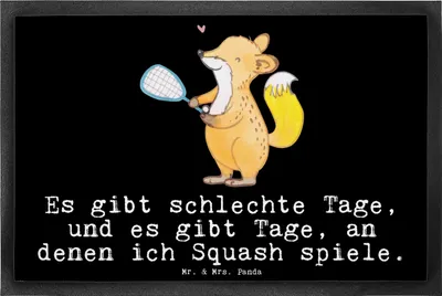 Produktbild von Mr. & Mrs. Panda Türmatte Fuchs Squash spielen 40 x 60 cm - Schwarz - Geschenk, hausmatte, Fussmatte, Eingangsteppich, fußmatte, Fußabtreter, Ballsport, Schmutzmatte