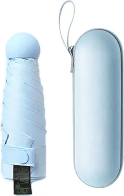 Zdjęcie produktu dla Składany parasol przeciwsłoneczny z filtrem UV – ultralekki parasol damski z 6 żebrami i etui, ochrona przed słońcem i deszczem w podróży i na co dzień