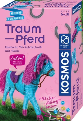 Produktbild von KOSMOS 658205 Traum-Pferd, mit einfacher Wickel-Technik Wird aus Wolle EIN Pferd, Perlen-Anhänger selber basteln, Bastelset für Kinder, Mädchen ab 6 Jahren