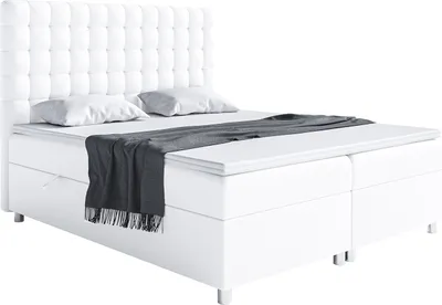 Produktbild von MEBLINI Boxspringbett mit Bettkasten - Gepolstert Doppelbett mit Matratze und Topper - Polsterbett mit Stauraum - Bett mit Kopfteil - Stauraumbett - ASTON - 180x200 - H3/Weiß Kunstleder