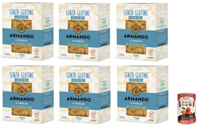 Produktbild von 6x Armando, Il Fusillo, glutenfreie Mehrkornnudeln mit Mais, braunem Reis und Quinoa - + Italian Gourmet pelati 400gr