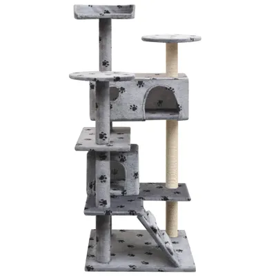 Image de vidaXL Arbre à chat 125 cm Impression pattes Gris