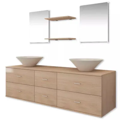 Produktbild von vidaXL 7-tlg. Badmöbel und Waschbecken Set Beige