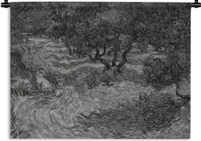 Produktbild von MuchoWow® Wandteppich Wandbehang Olivenhain - Vincent van Gogh - Schwarz - Weiß 150x112.50 cm Tapisserie Dekoration Wandtuch - Wanddecke - Wandteppiche