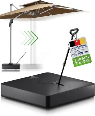 Produktbild von Sonnenschirmständer, befüllbar, rollbar, 162kg, Maße 84x84x21cm, Patent, Sonnenschirmständer mit Rollen für große Ampelschirme u. Sonnenschirme, fahrbar, mobil