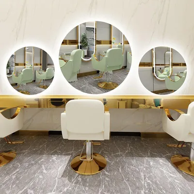 Obrázok produktu pre Kadernícka a barberská konzola, kozmetické okrúhle LED zrkadlo 60x60 PRO