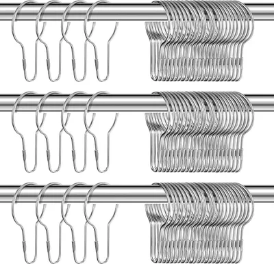 Produktbild von Satz 24 Duschvorhanghaken Duschvorhangringe Edelstahl Vorhang Ringe für Duschvorhang Schiene Garderobe Schiene 70 x 40 mm (Silber)