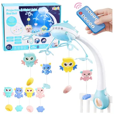 Produktbild von Babykarussell-Projektor 2-in-1 mit Melodien, Tiergeräuschen, Fernbedienung, Rosa