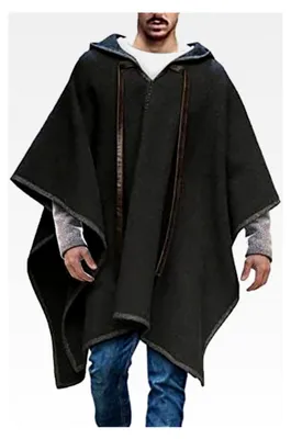 Produktbild von Poncho für Herren aus Wolle Polarfleece mit Kapuze