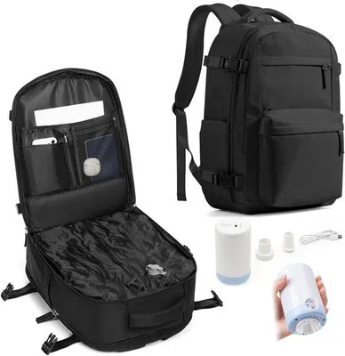 Produktbild von Reiserucksack - Urlaubstasche - Platz sparen - Elektrische Pumpe - 35L Handgepäck - Schwarz