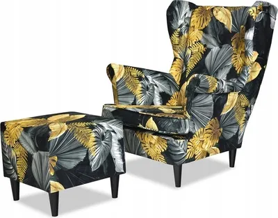 Produktbild von Family Meble Ohrensessel mit Hocker Print Relaxsessel Skandinavisch Bequemer Sessel Loungesessel Fernsehsessel Wohnzimmer Schlafzimmer Büro (POLY 3)