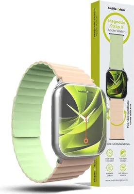 Productafbeelding van Mobile Origin AWMS-02-PNK-LGRN, Bandje, Smartwatch, Roze, Lichtgroen, Geschikt voor: Apple, Apple Watch Ultra 1/2/3 - 49 mm, Apple Watch 10 - 46 mm, Apple Watch 9/8/7 - 45 mm, Apple Watch..., Materiaal: Siliconen