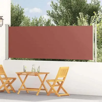 Zdjęcie produktu dla Markiza boczna do ogrodu – wysuwana osłona przed słońcem i wiatrem, 117x600 cm – poliester odporny na promieniowanie UV – automatyczne zwijanie – metalowa rama – kolor brązowy