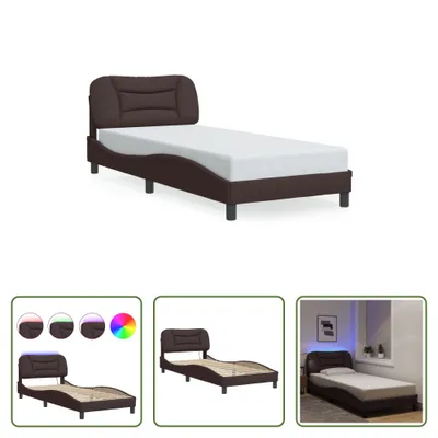 Image de The Living Store Cadre de lit avec LED Marron foncé 80x200 cm Tissu