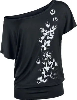 Produktbild von Full Volume by EMP Damen schwarzes T-Shirt mit großem Schmetterling-Frontprint XL