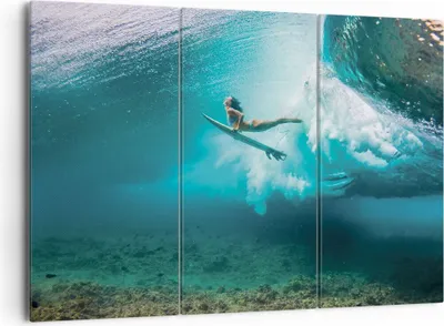 Produktbild von Bild auf Leinwand - Leinwandbild - 3 Teile - Surfen Unterwasser Frau - 165x110cm - Wand Bild - Wanddeko - Wandbilder - Leinwanddruck - Bilder - Wanddekoration - Leinwand bilder - CE165x110-4898