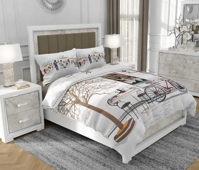 Obrázek produktu pro Povlečení 140x200 cm + 2x70x80 cm, 3dílná sada, 100% bavlna, satyna, zip, Město, béžový - SOVIO | So.0034