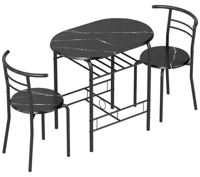 Produktbild von Essgruppe3-teilig,KüchentischundStühlefür2PersonenmitRegal,Wohnzimmer,schwarzeMarmor-Optik
