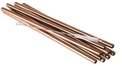 11 Edelstahl-Trinkhalme + Reinigungsbürste, Kupfer, 21,5 cm