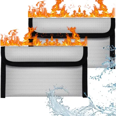 Image de Pochette ignifuge, lot de 2, 20,2 x 11,8 cm, hydrofuge, pour documents et objets de valeur.