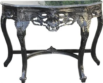 Produktbild von Casa Padrino Barock Konsolentisch Schwarz / Schwarz mit Marmorplatte Mod2 - Konsole