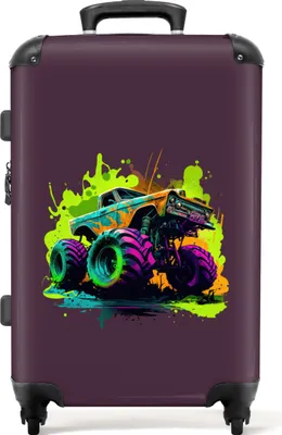 Produktbild von NoBoringSuitcases.com® Großer Koffer - Monstertruck - Grün - Neon - Auto - Design - Kombinationsschloss TSA - Hartschalen Trolley 4 Rollen - 72 liter - Reisekoffer - 66 cmKoffer Mittelgroß 67x43x25 cm, 72L,