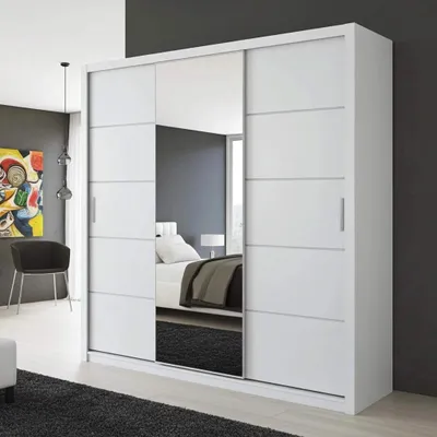 Productafbeelding van Schuifdeurschrank Zenit, 250 cm, garderobekast met spiegel, slaapkamerkast (kleur: wit)