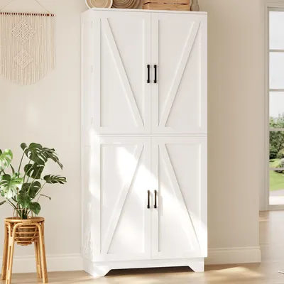 Immagine prodotto di Armadio alto 80x40x180 cm, con 4 ante a battente in stile rustico, ripiano per bottiglie di vino, ripiano porta, ideale per soggiorno/sala da pranzo.